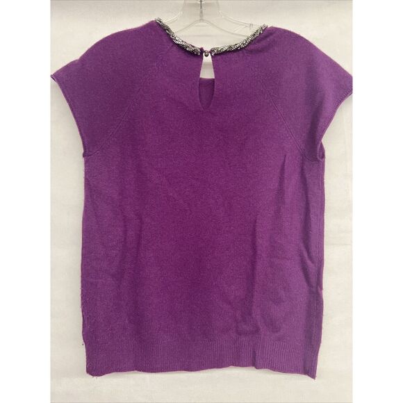 Womens Designer Magaschoni Purple Short sleeve cashmere sweater metal rhinestone - Picture 6 of 7